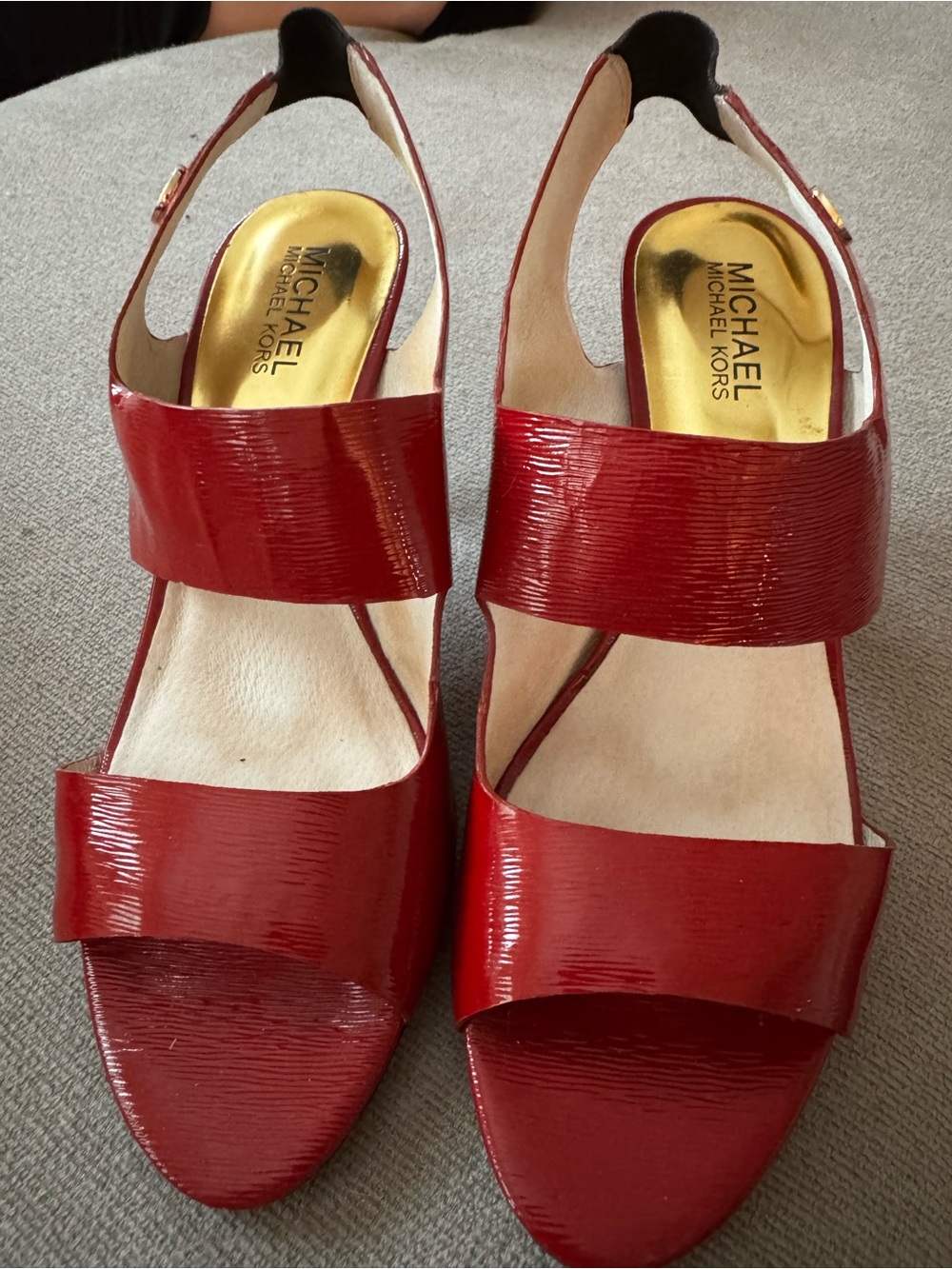 Michael Kors Red Patent Leather Two-Band Slingback Sandals